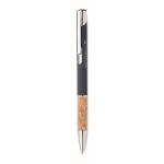 Stylo à bouton poussoir en aluminium avec détail en liège à mine bleue couleur bleu vue principale