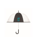 Parapluie transparent 1 panneau en polyester à poignée caoutchouc 23” vue avec zone d'impression