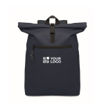 Sac à dos roll top pour ordinateur 15'' en polyester couleur bleu vue avec zone d'impression