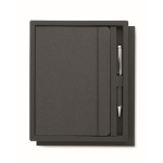 Carnet en cuir recyclé à couverture rigide avec stylo à encre bleue couleur noir deuxième vue