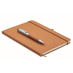 Carnet en cuir recyclé à couverture rigide avec stylo à encre bleue couleur beige