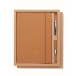 Carnet en cuir recyclé à couverture rigide avec stylo à encre bleue couleur beige deuxième vue