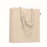 Sac en coton bio à soufflet et longues anses 220 g/m² couleur beige