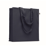 Sac en coton bio coloré à soufflet et longues anses 220 g/m² couleur bleu