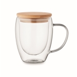 Mug en verre borosilicaté double paroi avec couvercle en bambou 250 ml couleur transparent