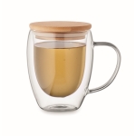 Mug en verre borosilicaté double paroi avec couvercle en bambou 250 ml couleur transparent deuxième vue