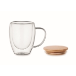 Mug en verre borosilicaté double paroi avec couvercle en bambou 250 ml couleur transparent troisième vue