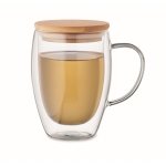 Mug à anse en verre double paroi avec couvercle en bambou 300 ml couleur transparent deuxième vue