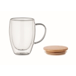 Mug à anse en verre double paroi avec couvercle en bambou 300 ml couleur transparent troisième vue