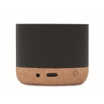 Haut-parleur circulaire sans fil à base en liège et détail en bambou couleur noir cinquième vue
