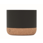 Haut-parleur circulaire sans fil à base en liège et détail en bambou couleur noir sixième vue