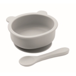 Set pour bébé avec bol à base à ventouse et cuillère en silicone couleur gris