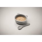 Set pour bébé avec bol à base à ventouse et cuillère en silicone couleur gris troisième vue photographique