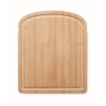 Planche à découper en bambou en forme de pain avec rainure sur le bord couleur bois troisième vue