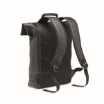 Sac à dos roll top pour ordinateur 15'' en cuir synthétique souple couleur noir troisième vue