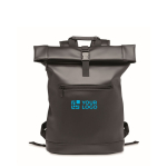 Sac à dos roll top pour ordinateur 15'' en cuir synthétique souple vue avec zone d'impression
