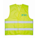 Gilet en polyester avec bandes réfléchissantes haute visibilité vue avec zone d'impression
