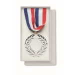 Médaille en fer avec ruban tricolore bleu, blanc, rouge couleur argenté mat