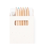 6 crayons de couleur dans une boîte à graines avec taille-crayon couleur naturel quatrième vue