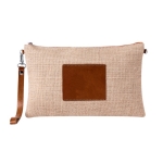 Trousse de toilette en jute à cadre central en similicuir et dragonne couleur naturel première vue