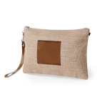 Trousse de toilette en jute à cadre central en similicuir et dragonne couleur naturel deuxième vue