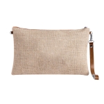 Trousse de toilette en jute à cadre central en similicuir et dragonne couleur naturel  troisième vue