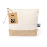 Trousse de toilette 100% coton Fairtrade avec base en jute laminé couleur naturel  troisième vue