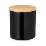 Bougie parfum vanille dans bougeoir en métal avec couvercle en bambou couleur noir première vue