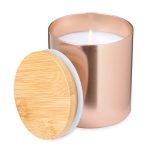 Bougie parfum vanille dans bougeoir en métal avec couvercle en bambou deuxième vue