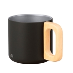 Mug double paroi en acier inoxydable recyclé à anse en bambou 400ml couleur noir première vue