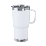 Tasse en acier inoxydable à double paroi avec anse rigide 600ml couleur blanc première vue