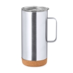 Mug double paroi en acier inoxydable recyclé avec base en liège 450ml couleur argenté première vue