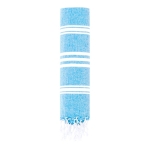 Serviette paréo bicolore en coton recyclé et polyester 255g/m² couleur bleu ciel première vue