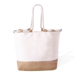 Sac bicolore en coton à longues anses en corde 280g/m² couleur marron première vue
