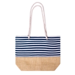 Sac de plage en coton rayé avec base en jute 450g/m² couleur bleu marine première vue