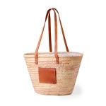 Sac en paille au design chic à longues anses et patch en similicuir couleur marron clair deuxième vue
