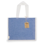 Sac à anses longues en coton recyclé et jute 140g/m² couleur bleu première vue