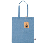 Sac à anses longues en coton Fairtrade et recyclé GRS 120g/m² couleur bleu première vue