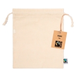Sac en coton Fairtrade à cordon de serrage 150g/m² couleur naturel première vue