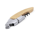 Tire-bouchon et coupe-capsule en acier inoxydable avec manche en bois couleur bois sixième vue