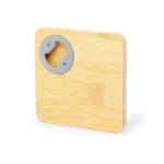 Sous-verre carré en bambou avec décapsuleur d'angle couleur bois deuxième vue