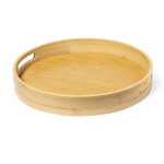 Plateau circulaire pour boissons en bambou naturel à double poignée couleur bois deuxième vue