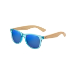 Lunettes de soleil effet miroir protection UV400 à branches en bambou couleur bleu première vue