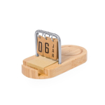 Chargeur sans fil en bambou avec calendrier et support pour mobile 15W