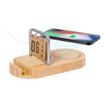 Chargeur sans fil en bambou avec calendrier et support pour mobile 15W