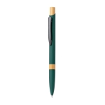 Stylo à bouton-poussoir en aluminium avec détail en bambou, mine bleue couleur vert première vue