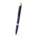 Stylo à bouton-poussoir en aluminium avec détail en bambou, mine bleue deuxième vue
