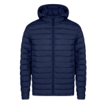 Veste en RPET 100% imperméable avec capuche réglable couleur bleu marine première vue