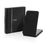 Chargeur sans fil 3-en-1 pliable avec aimant vertical pour téléphones couleur noir vue avec boîte