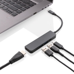 Hub en aluminium recyclé avec connexions multiples et entrée HDMI couleur gris troisième vue